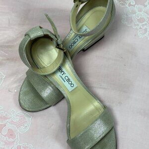 JIMMY CHOO London-Women-Silver Glitter Ankle Strap heel Shoes.US SZ-8/EUR-38.5.I